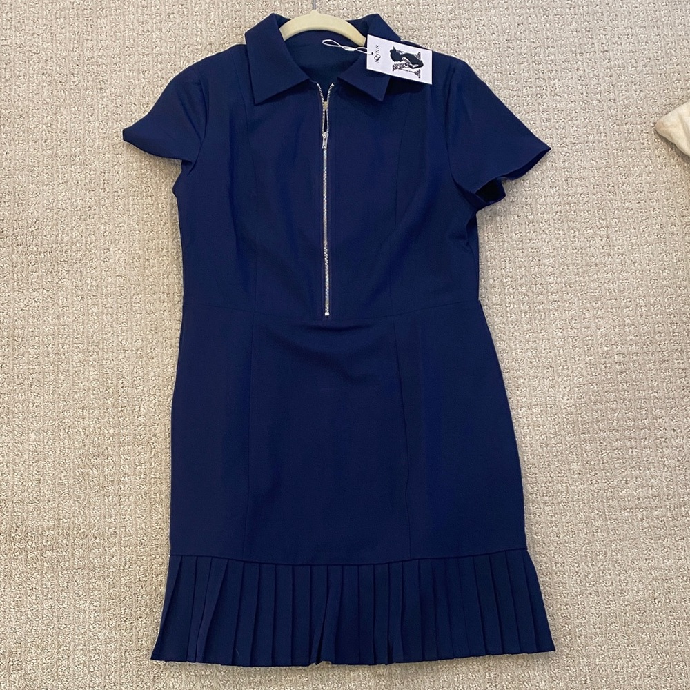 Navy Blue Pleated Women's Dress